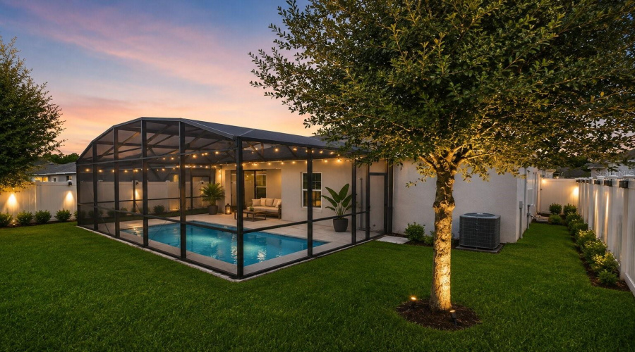 Virtually Staged Backyard And Pool