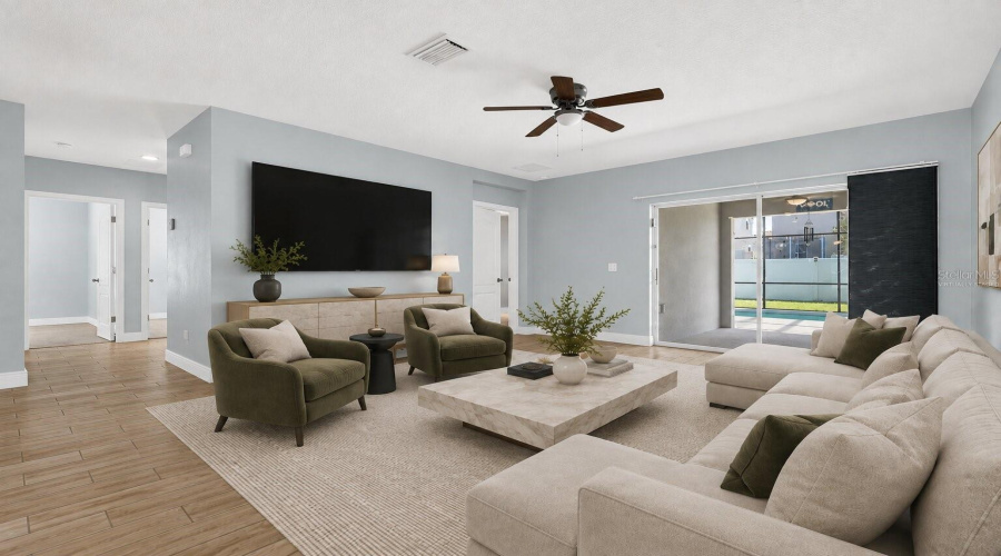Virtually Staged Living Room Leading To The Lanai