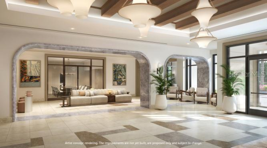 Florian Park Amenities: Artist Rendering. A Welcomed Arrival. The Stage Is Set For Your Much-Anticipated Entrance. A Porte-Cochere Will Lead To The Open-Air Lobby, Staffed 24/7, So There’s Always Someone To Welcome You Home. You’ll Delight In The Instantly Impressive Space Which Features Your Residential Services Reception Area, The Resident’s Lounge, Inspired Workspaces, Flex Rooms For Events And A Coffee Bar.