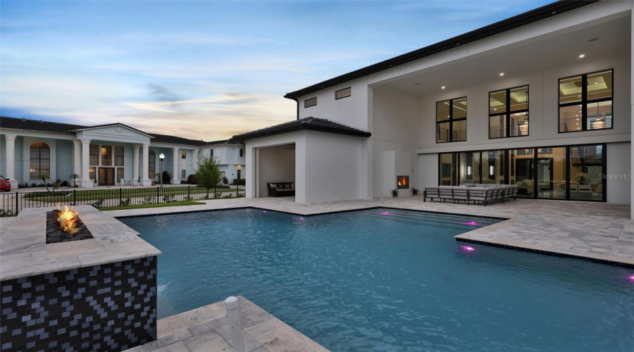Fire And Water Feature Enhances The Moment