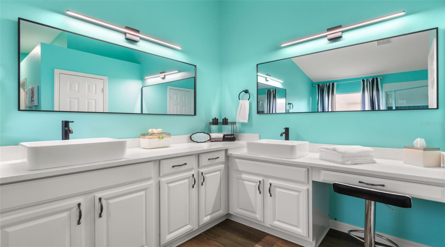 Primary Bathroom Dual Sink With Great Lighting
