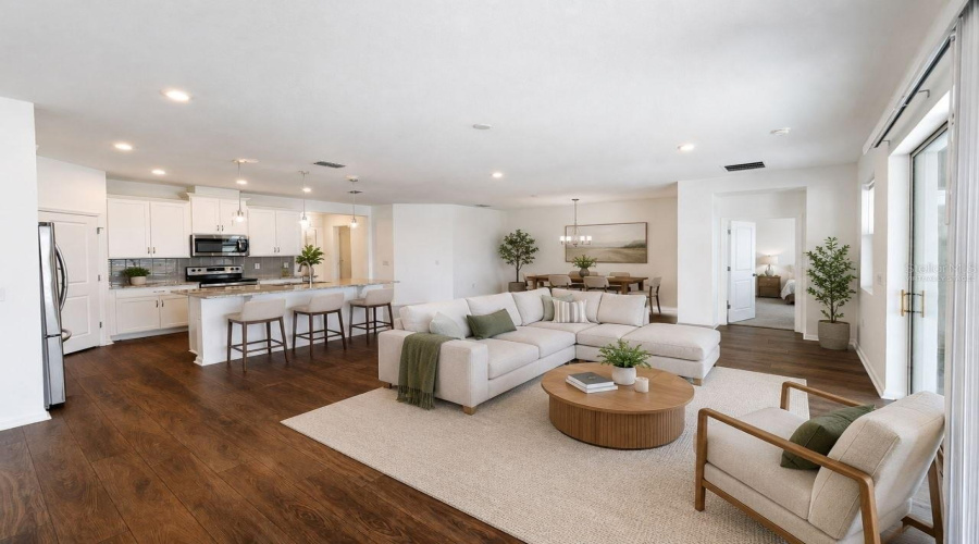 Virtually Staged Living Room, Kitchen And Dinnig Room