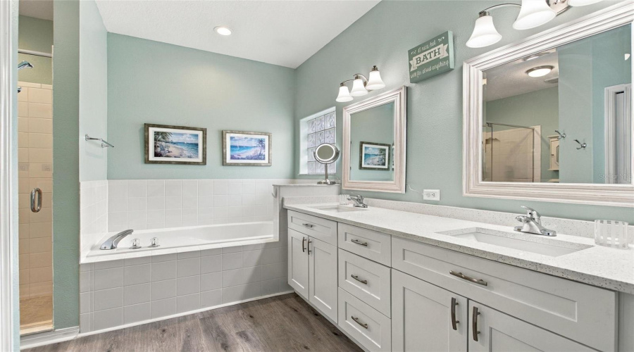Primary Bathroom With Updated Dual Vanity &Amp; Shower