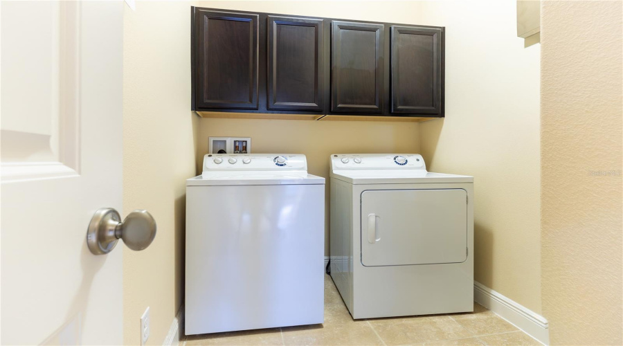 Laundry Room With Washer, Dryer And Storage Cabinets